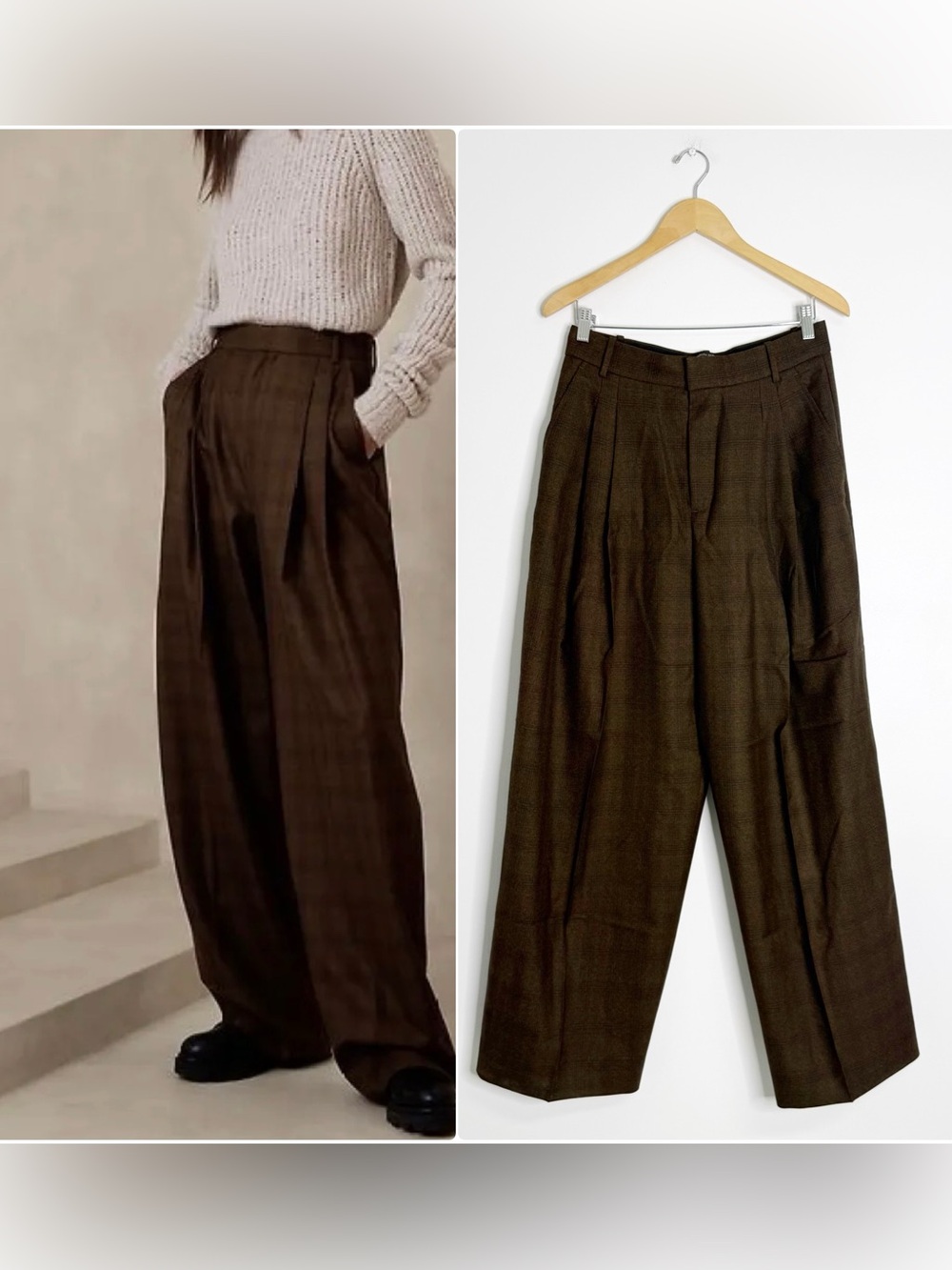 Banana Republic Vasto Wide Leg Italian Wool Pants Women’s Size 6 Brown Plaid